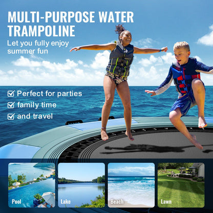 VEVOR Inflatable Water Bouncer, 12ft Recreational Water Trampoline, Portable Bounce Swim Platform with 3-Step Ladder & Electric Air Pump, Kids Adults Floating Rebounder for Pool, Lake, Water Sports - Discount Msrp 