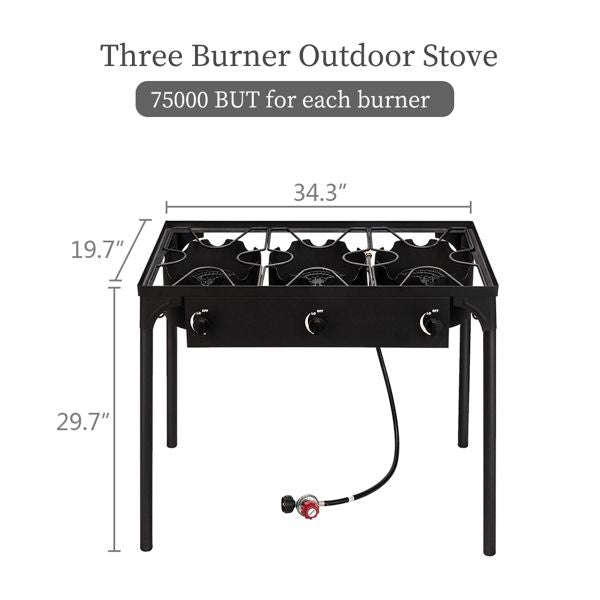 Outdoor Camp Stove High Pressure Propane Gas Cooker Portable Cast Iron Patio Cooking Burner (Three Burner 225000-BTU) - Discount Msrp 
