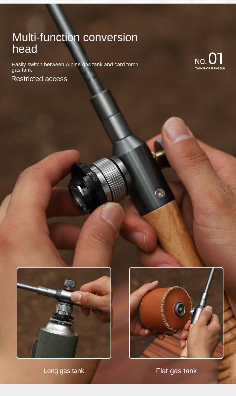 Outdoor camping extended flame-throwing gun stainless steel gun burning pig hair supplies camping straight handle handheld detachable igniter - Discount Msrp 