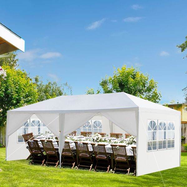 10'x20' Outdoor Party Tent with 6 Removable Sidewalls; Waterproof Canopy Patio Wedding Gazebo; White - Discount Msrp 