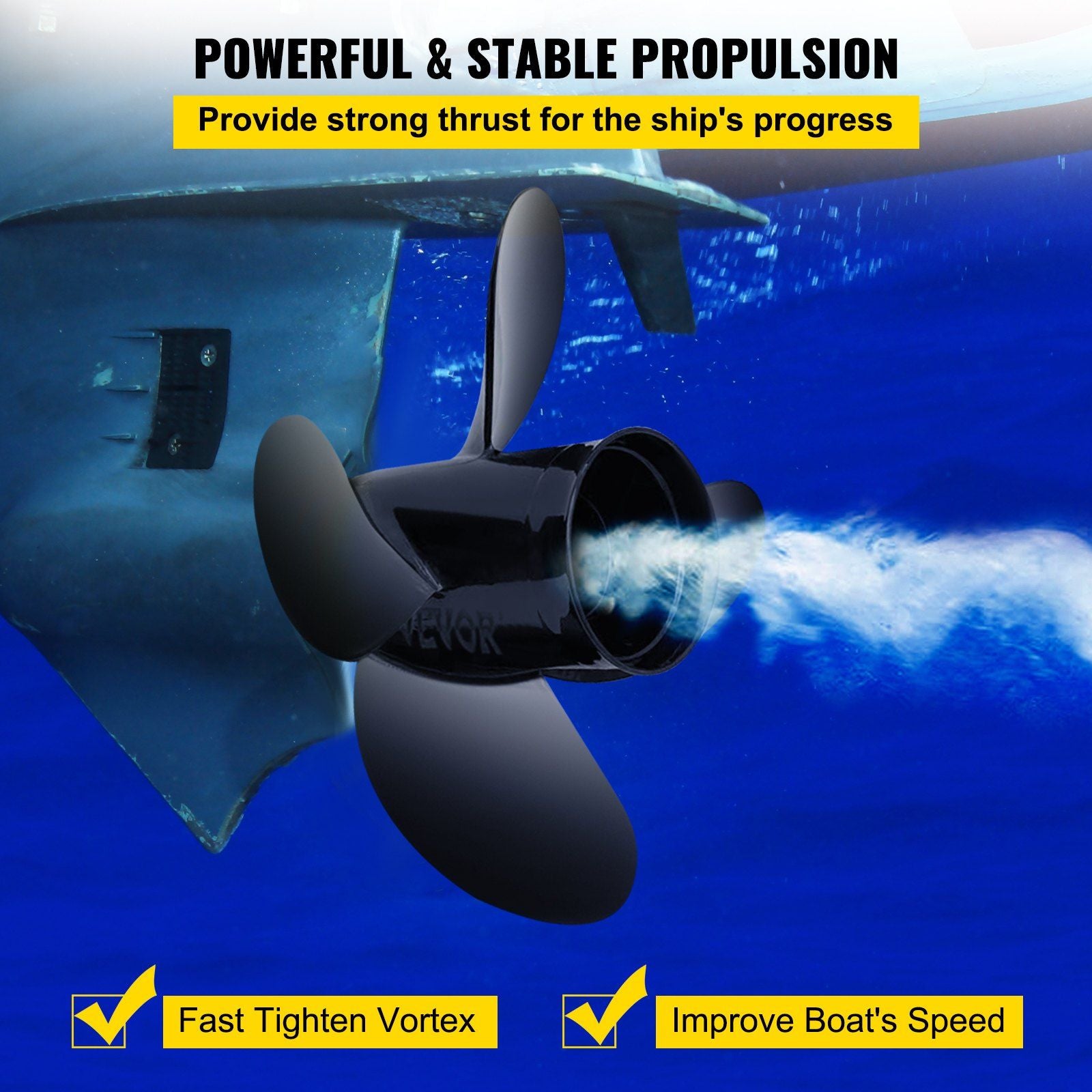 VEVOR Outboard Propeller, Replace for OEM 48-8M8026630, 4-Blade 10.3\" x 13\" Aluminum Boat Propeller, Compatible with Mercury Mariner 25HP Bigfoot/Command Thrust 60Hp Outboard, 13 Tooth Splines, RH - Discount Msrp 