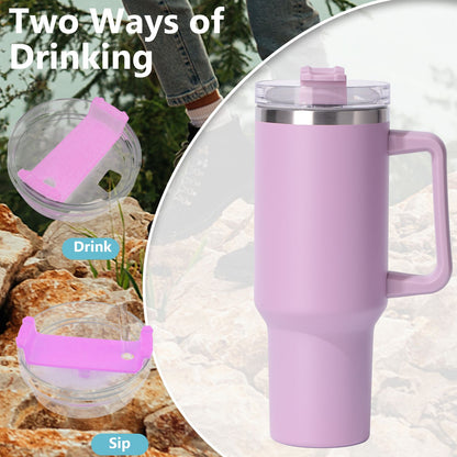 40oz large capacity tumbler, With Handle And Straw Lid, Insulated Reusable Stainless Steel Water Bottles Travel Mug Coffee Cup car cup water cup For Men Women Outdoor Camping Driving, gift - Discount Msrp 