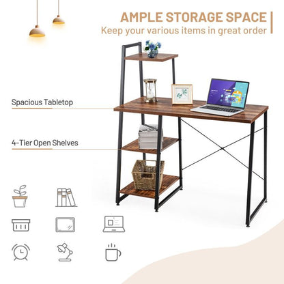 Compact Computer Desk Workstation with 4 Tier Shelves for Home and Office - Discount Msrp 