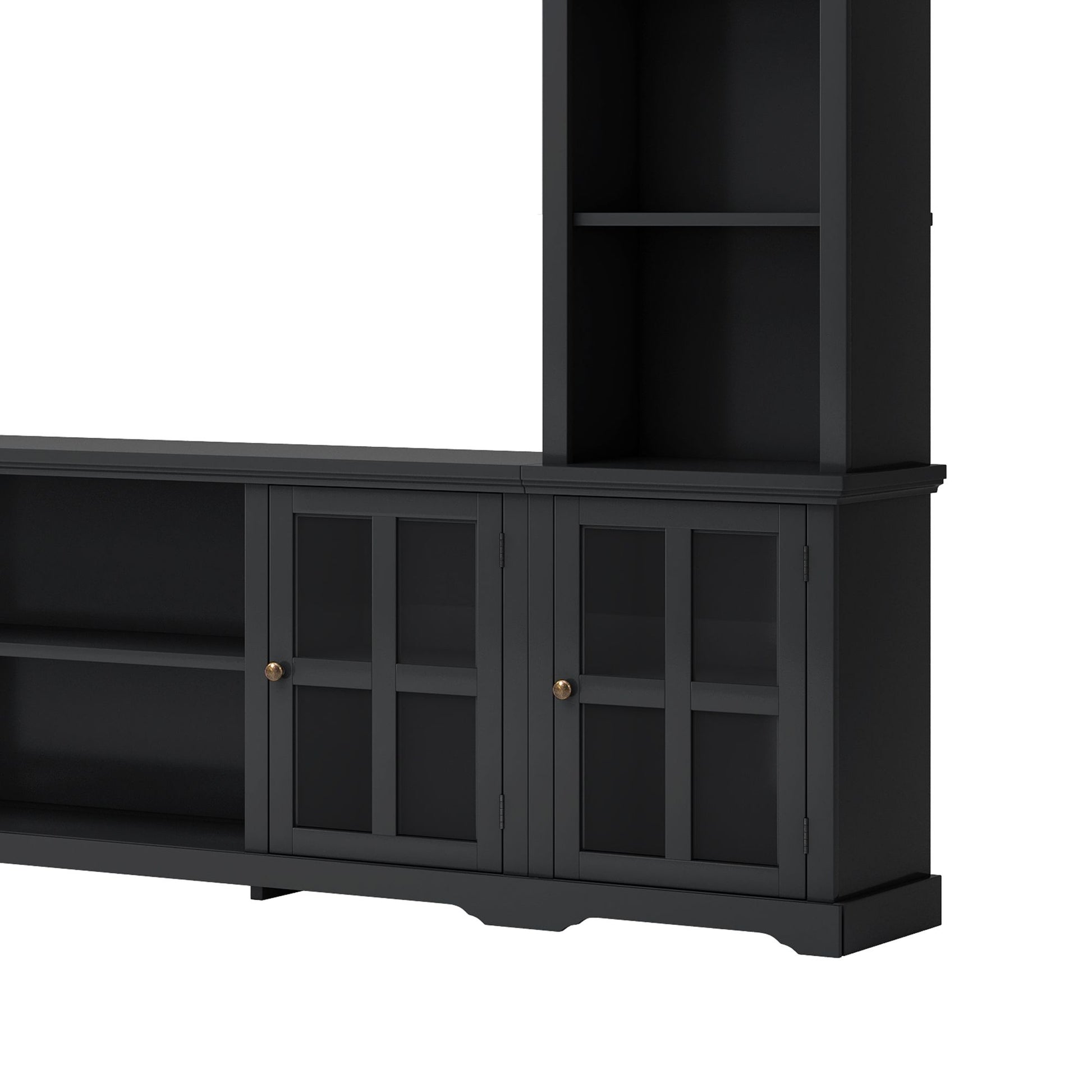 [VIDEO provided] ON-TREND Minimalism Entertainment Wall Unit with Bridge, Modern TV Console Table for TVs Up to 70", Multifunctional TV Stand with Tempered Glass Door, Black (Old SKU: SD000009AAB) - Discount Msrp 