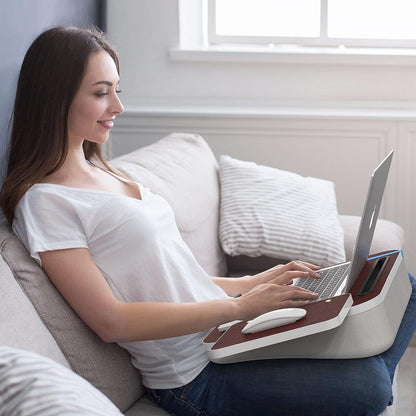 Lap Desk with Cushion, Tablet Holder and Detachable Mouse Tray, Fits Up to 16.1 Inches Laptops, Lap Desk for Bed Couch Sofa and Table - Discount Msrp 