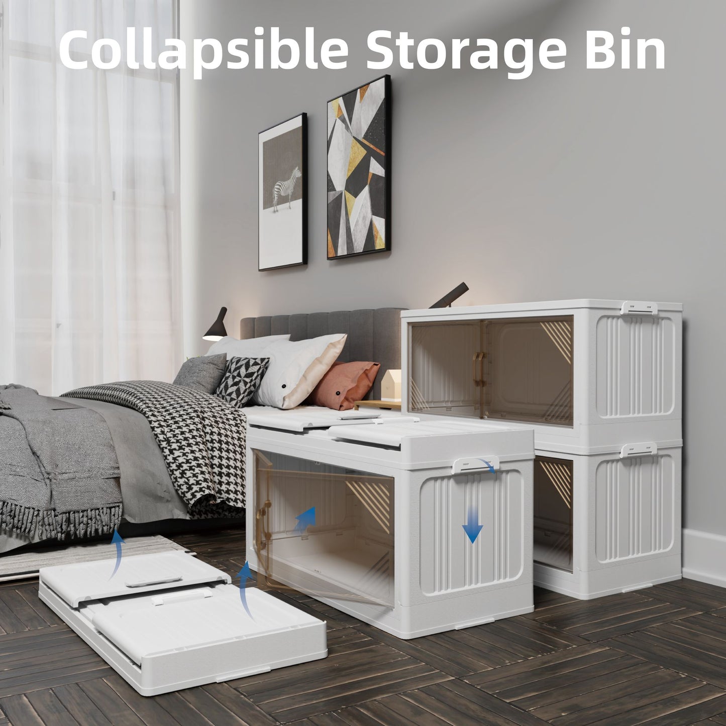 573QT 4-Pack 35.4'' Wide Transparent Plastic Storage Cabinets for Closet Organizers and Storage, Folding Storage Box, Stackable Storage Bins with Open Front Door - Discount Msrp 