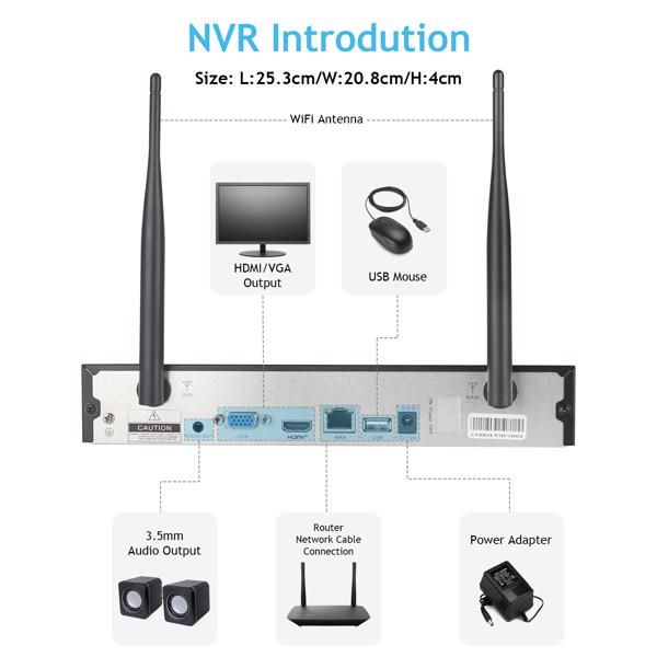 Jennov 5MP Wireless Security Camera System Outdoor IP66 IR WIFI Camera 1TB NVR - Discount Msrp 