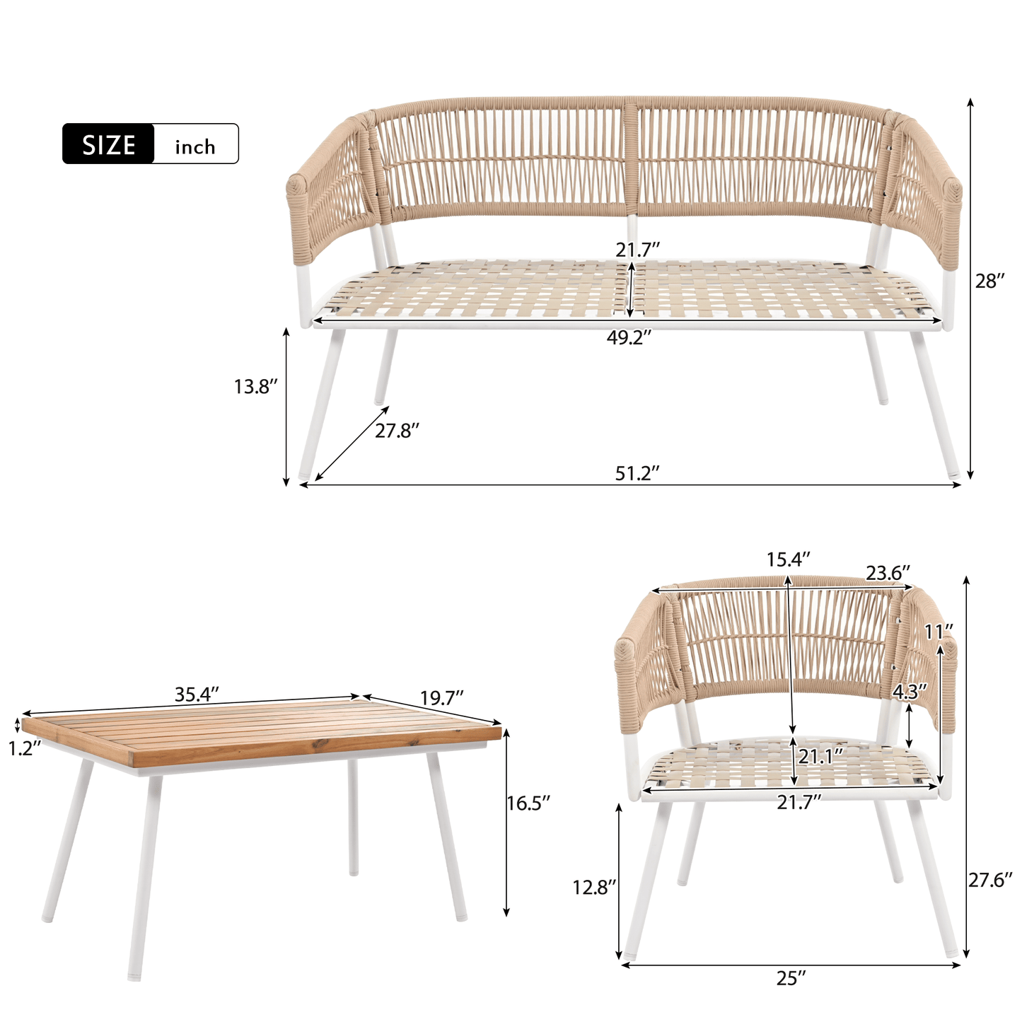 4-Piece Patio Furniture Set, Outdoor Furniture with Acacia Wood Table, Patio Conversation Set with Deep Seating & Thick Cushion for Backyard Porch Balcony - Discount Msrp 