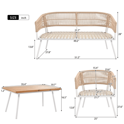 4-Piece Patio Furniture Set, Outdoor Furniture with Acacia Wood Table, Patio Conversation Set with Deep Seating & Thick Cushion for Backyard Porch Balcony - Discount Msrp 