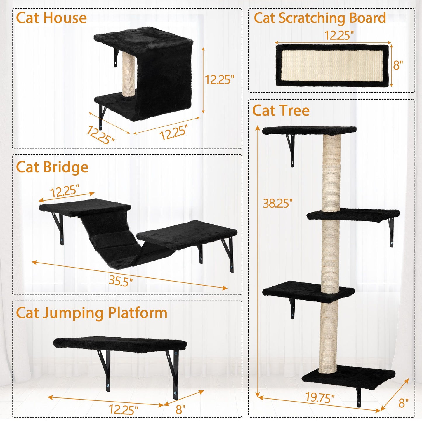 5 Pcs Wall Mounted Cat Climber Set; Floating Cat Shelves and Perches; Cat Activity Tree with Scratching Posts; Modern Cat Furniture - Discount Msrp 