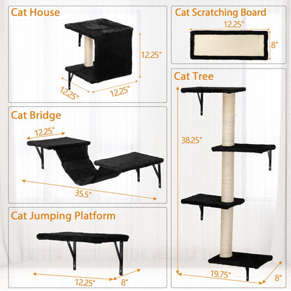 5 Pcs Wall Mounted Cat Climber Set; Floating Cat Shelves and Perches; Cat Activity Tree with Scratching Posts; Modern Cat Furniture - Discount Msrp 