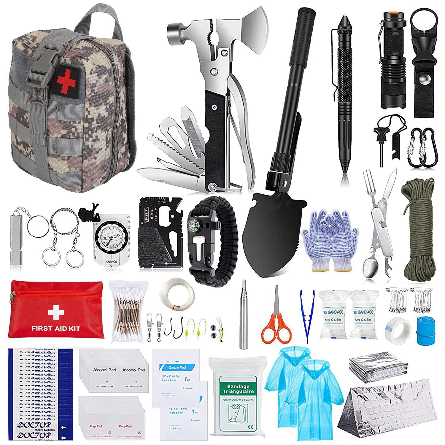 125Pcs Survival Kits Professional Emergency Survival Gear Tactical First Aid Kit Supplies for Outdoor Adventure Camping Hiking Hunting - Discount Msrp 