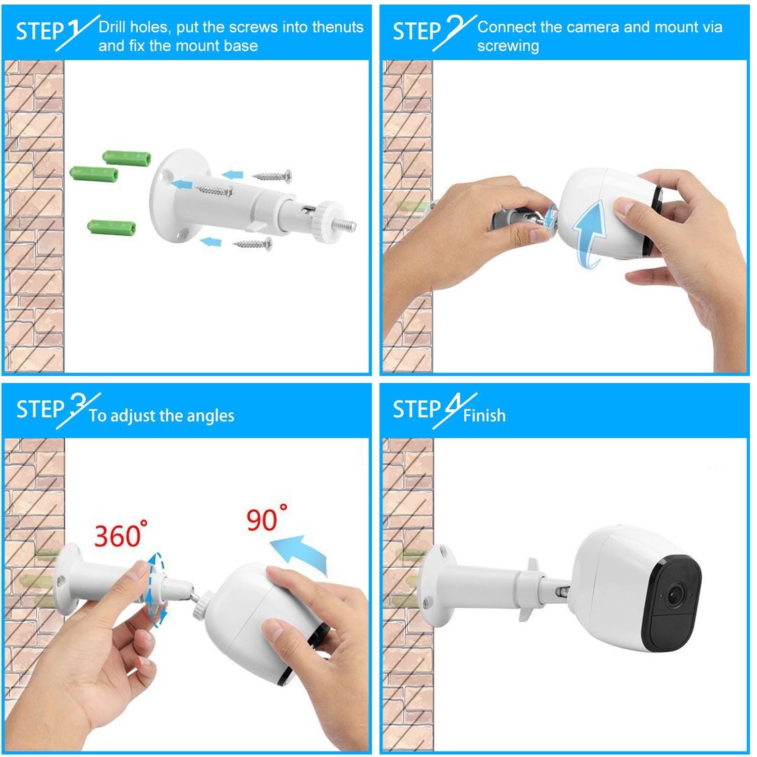 3 Packs Security Camera Wall Mount for Arlo 360 Degree Adjustable Camera Holder Garden Patio Screw Mount - Discount Msrp 
