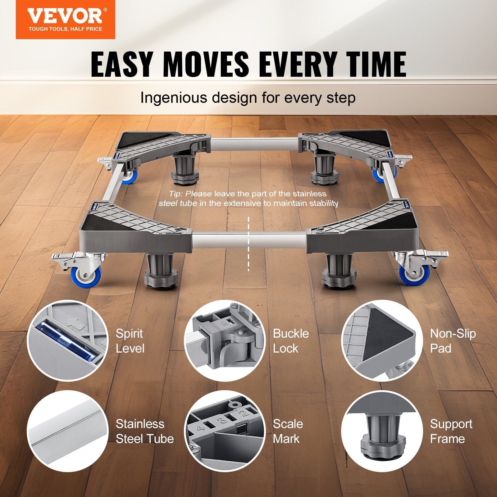 VEVOR Mini Fridge Stand, 400 lbs Load, 4 Strong Feet, 4 Locking Swivel Wheels, Washer and Dryer Pedestal, Multi-Functional Adjustable Base for Washing Machine, and Refrigerator, Universal Mobile Base - Discount Msrp 