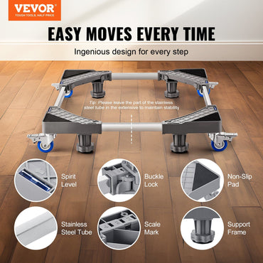VEVOR Mini Fridge Stand, 400 lbs Load, 4 Strong Feet, 4 Locking Swivel Wheels, Washer and Dryer Pedestal, Multi-Functional Adjustable Base for Washing Machine, and Refrigerator, Universal Mobile Base - Discount Msrp 
