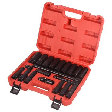 1/2" Drive Deep Impact Socket Set, 20Pcs Socket Set, 3',5',10' Extension Bars,3/8" to 1/2" Universal Joint, for use in all types of automotive or mechanical equipment - Discount Msrp 