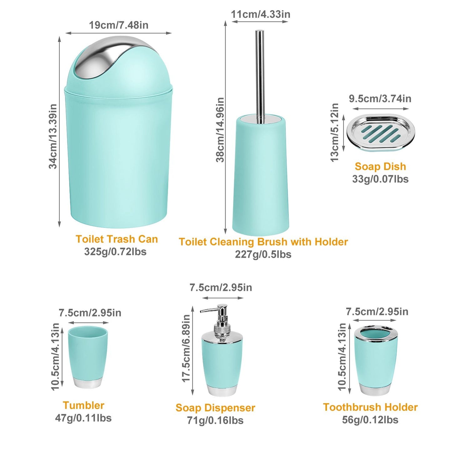 Bathroom Accessories Set 6 Pcs Bathroom Set Ensemble Complete Soap Dispenser Toothbrush Holder - Discount Msrp 