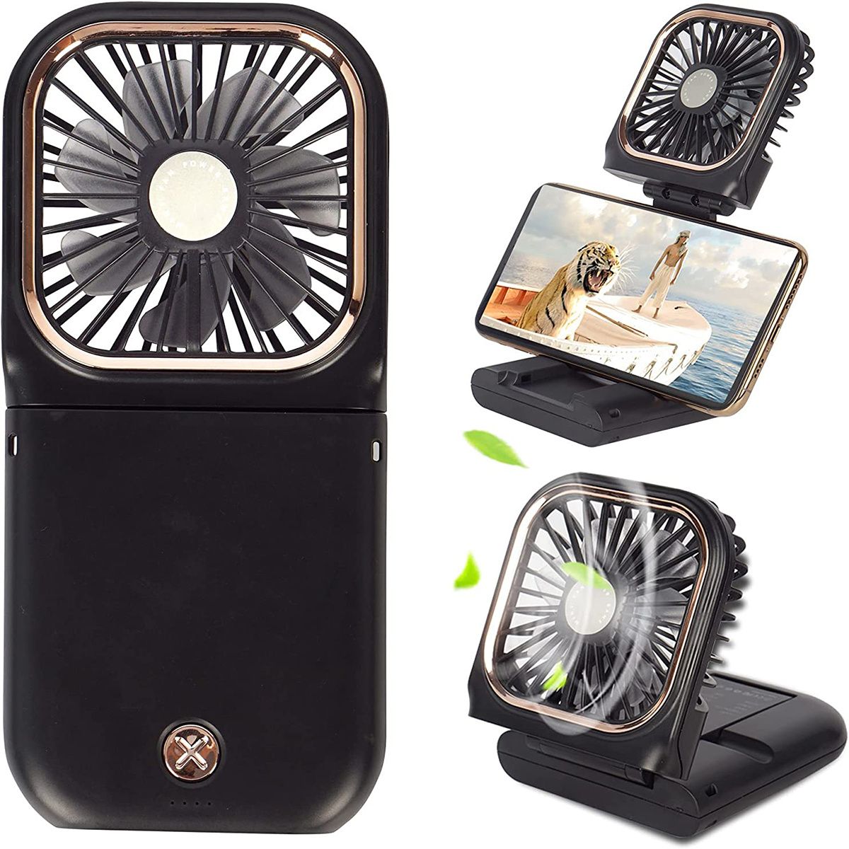Handheld Portable Fan; Rechargeable Power Bank USB Mini Fan; Small Personal Fan With 3 Speeds; 3000 MAh Battery Operated Foldable Desk Fan; Neck Fan With Lanyard - Discount Msrp 