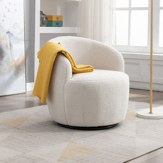 Teddy Fabric Swivel Accent Armchair Barrel Chair With Black Powder Coating Metal Ring,Ivory White - Discount Msrp 