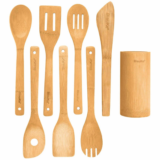 Bamboo Kitchen Utensils Set 8-Pack - Wooden Cooking Utensils - Discount Msrp 