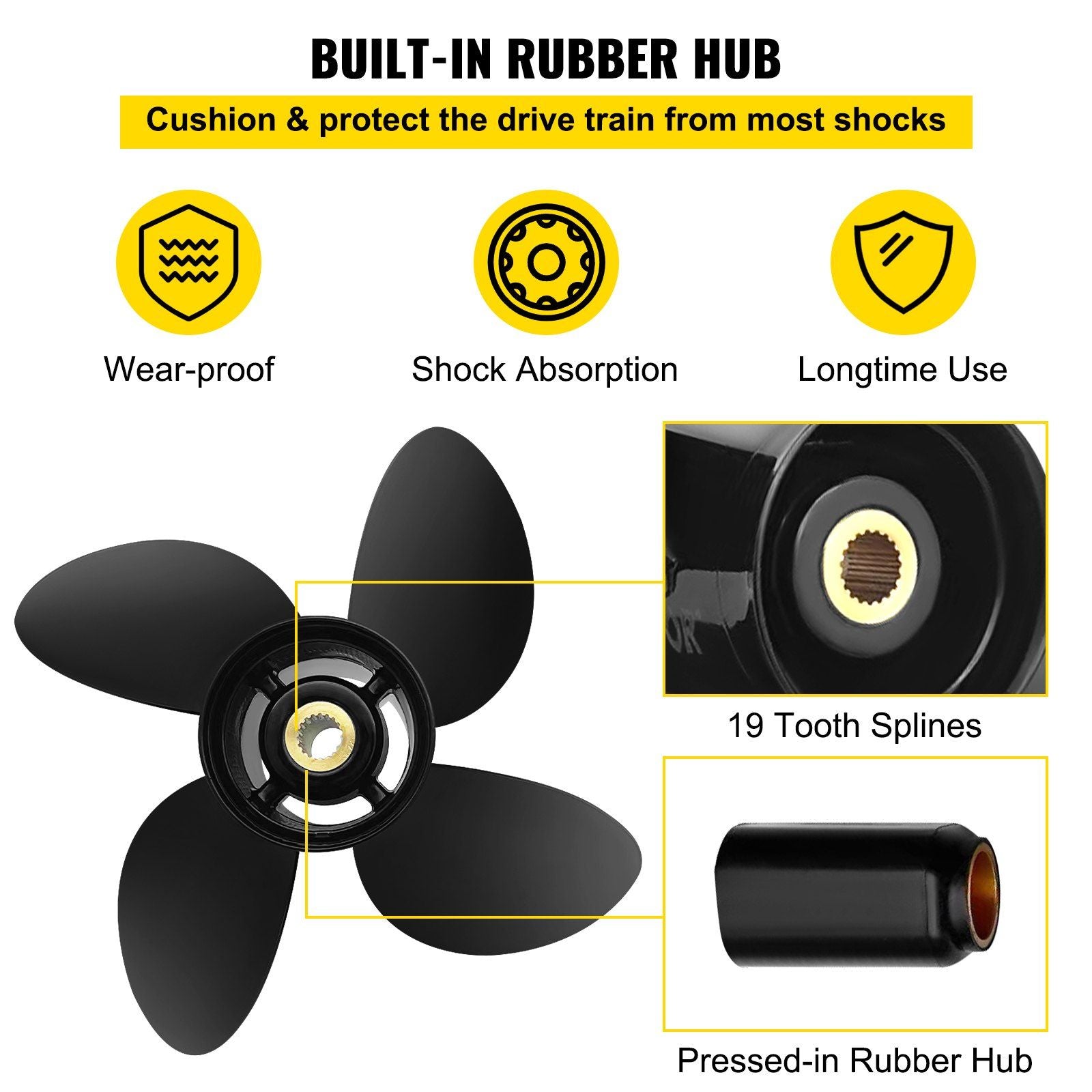 VEVOR Outboard Propeller, Replace for OEM 48-8M8026630, 4-Blade 10.3\" x 13\" Aluminum Boat Propeller, Compatible with Mercury Mariner 25HP Bigfoot/Command Thrust 60Hp Outboard, 13 Tooth Splines, RH - Discount Msrp 