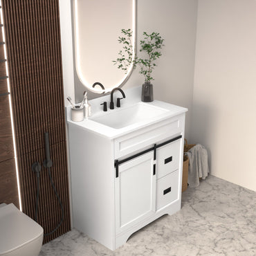 [VIDEO provided]30" Bathroom Vanity with Single Sink Combo, Farmhouse Undermount Bathroom Sink Cabinet with Sliding Barn Doors and 2 Drawers, Freestanding Bathroom Vanities,White - Discount Msrp 
