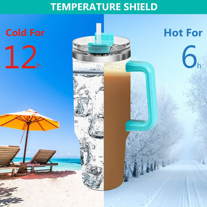 40oz 5D cowprint Insulated Tumbler With Handle And Straw Lid Portable Large Capacity water bottle, Heat preservation,304 Stainless Steel Cup For Outdoor Sports, Travel & Camping Birthday Gift - Discount Msrp 