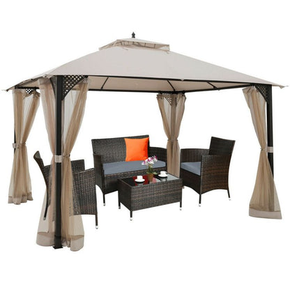 12 x 10 Feet Outdoor Double Top Patio Gazebo with Netting - Discount Msrp 