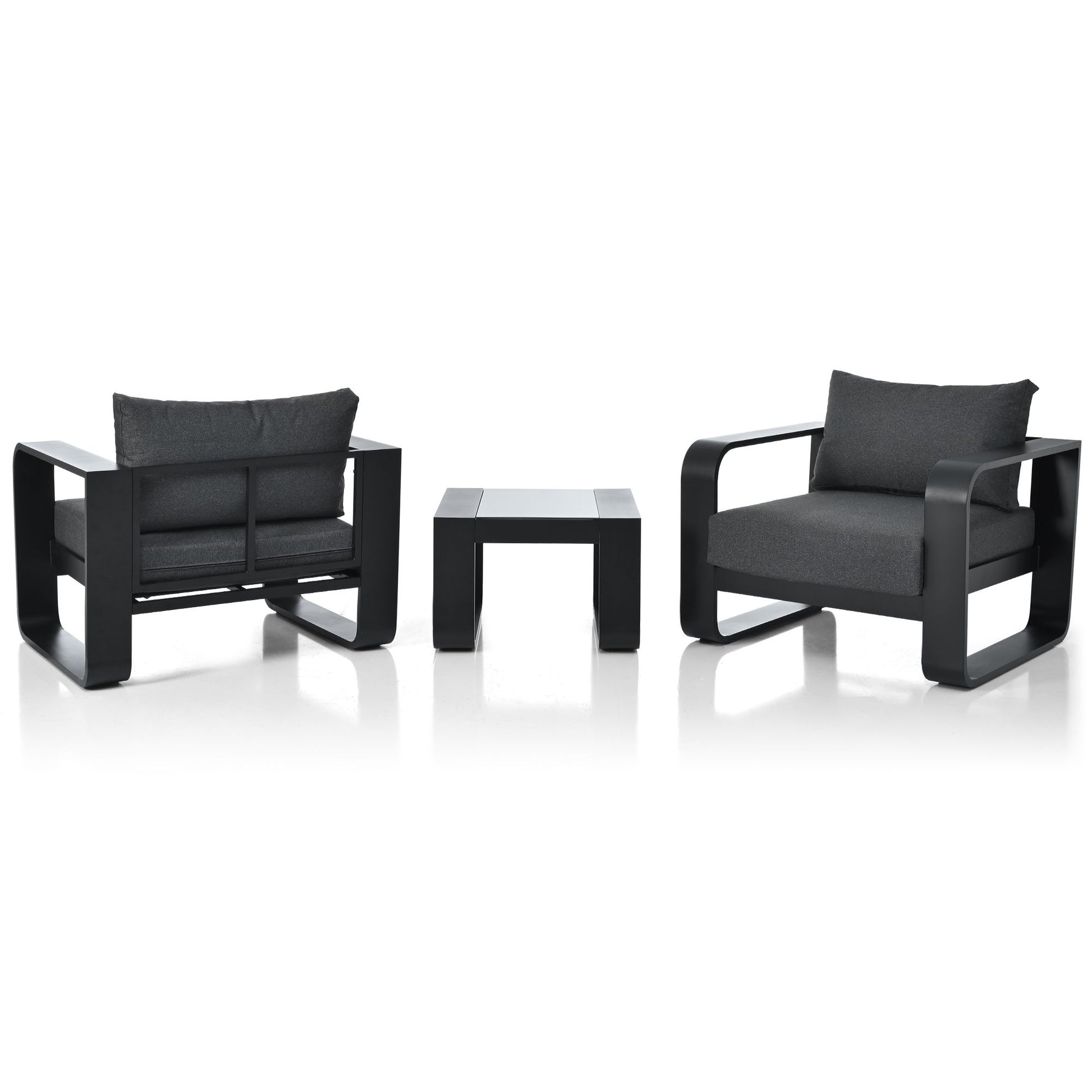 3-pieces Aluminum Frame Patio Furniture With 6.7" Thick Cushion And Coffee Table, All Weather Use Olefin fabric Outdoor Chair - Discount Msrp 