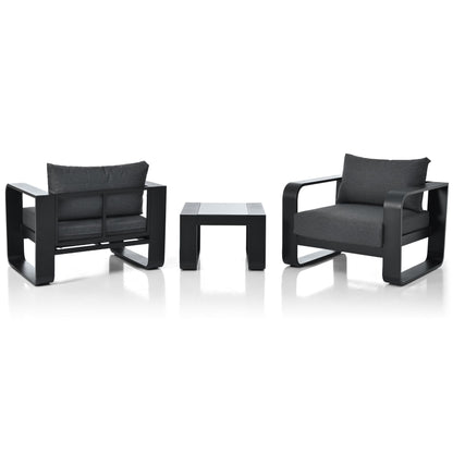3-pieces Aluminum Frame Patio Furniture With 6.7" Thick Cushion And Coffee Table, All Weather Use Olefin fabric Outdoor Chair - Discount Msrp 