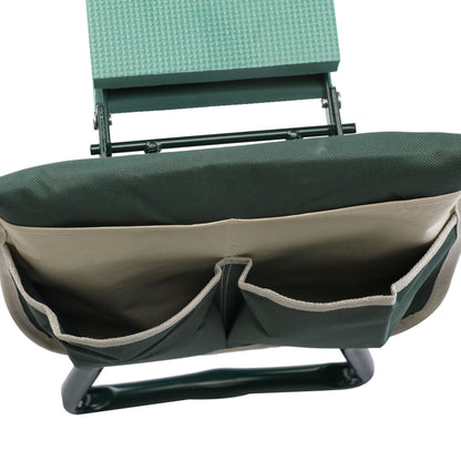Outdoor 2-in-1 Garden Stool and Kneeler; Garden Bench with Tool Bags; Kneeling Pad; Gift for Parent; Portable; Green - Discount Msrp 