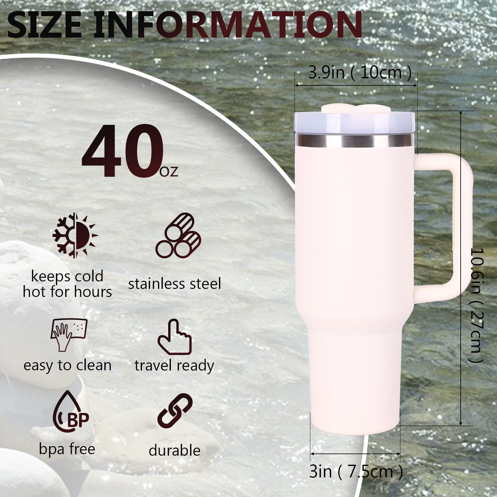 40oz V2 large capacity tumbler, With Handle And Straw Lid, Insulated Reusable Stainless Steel Water Bottles Travel Mug Coffee Cup car cup water cup For Men Women Outdoor Camping Driving, gift - Discount Msrp 