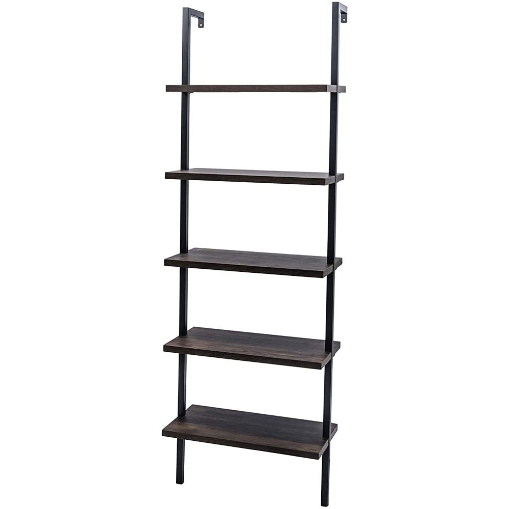 5-Shelf Wood Ladder Bookcase with Metal Frame Industrial 5-Tier Modern Ladder Shelf - Discount Msrp 