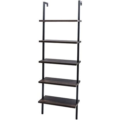 5-Shelf Wood Ladder Bookcase with Metal Frame Industrial 5-Tier Modern Ladder Shelf - Discount Msrp 
