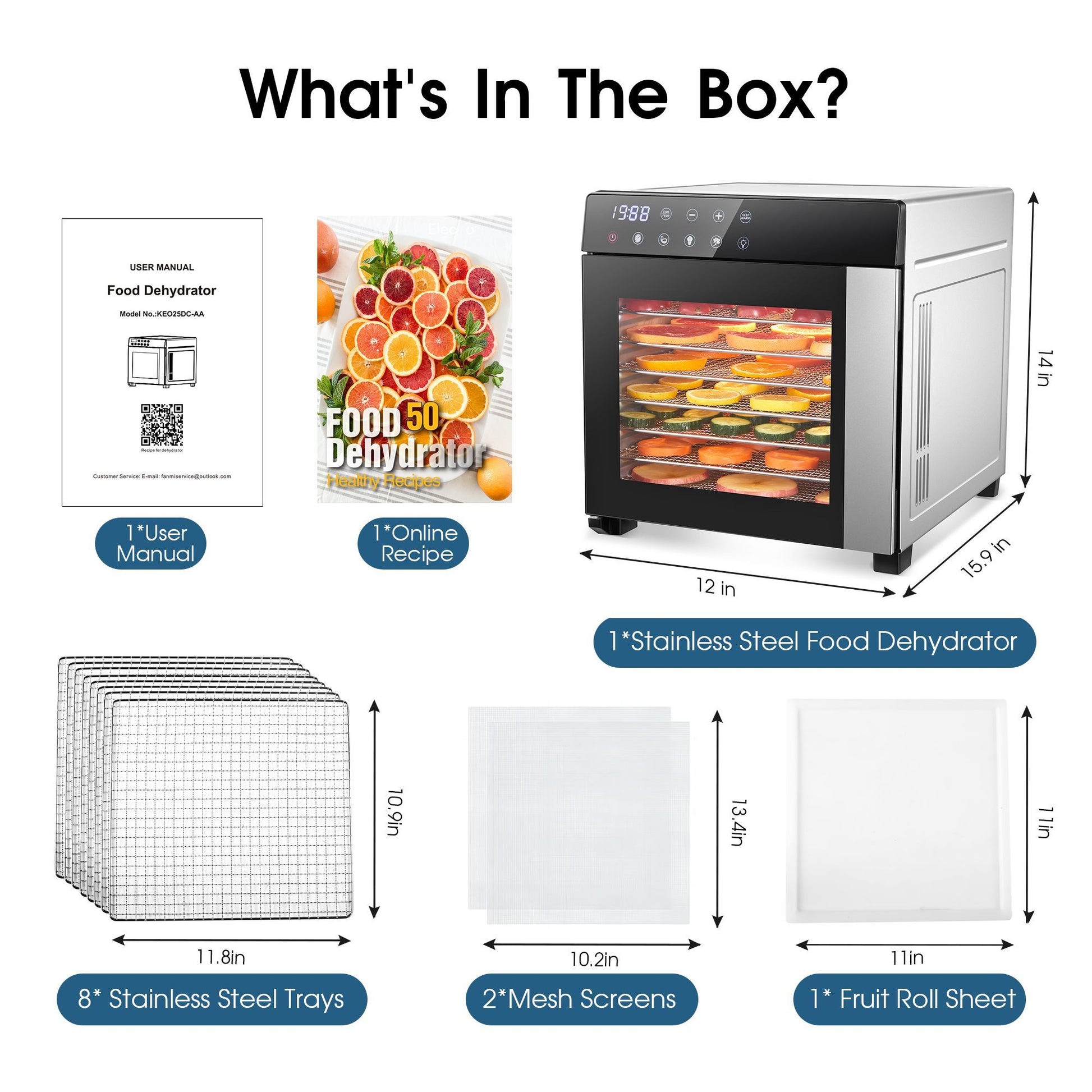 Food Dehydrator Machine 25QT, 8 Trays Stainless Steel Dehydrator Machine, Large Capacity Dehydrators for Food and Jerky, Herbs, Yogurt, Veggies, Dog Treats - Discount Msrp 