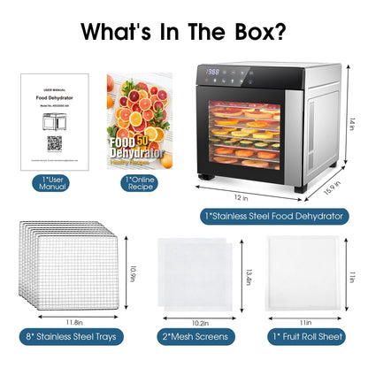 Food Dehydrator Machine 25QT, 8 Trays Stainless Steel Dehydrator Machine, Large Capacity Dehydrators for Food and Jerky, Herbs, Yogurt, Veggies, Dog Treats - Discount Msrp 