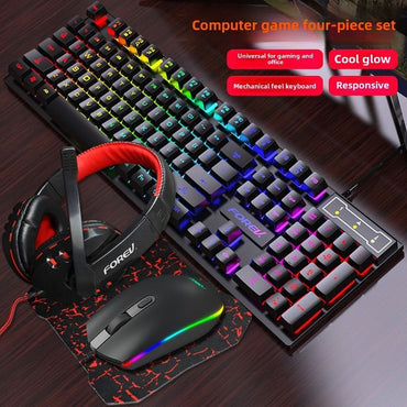 Wired four-piece set set of keyboard and mouse headset mouse pad keyboard set gaming game computer keyboard - Discount Msrp 