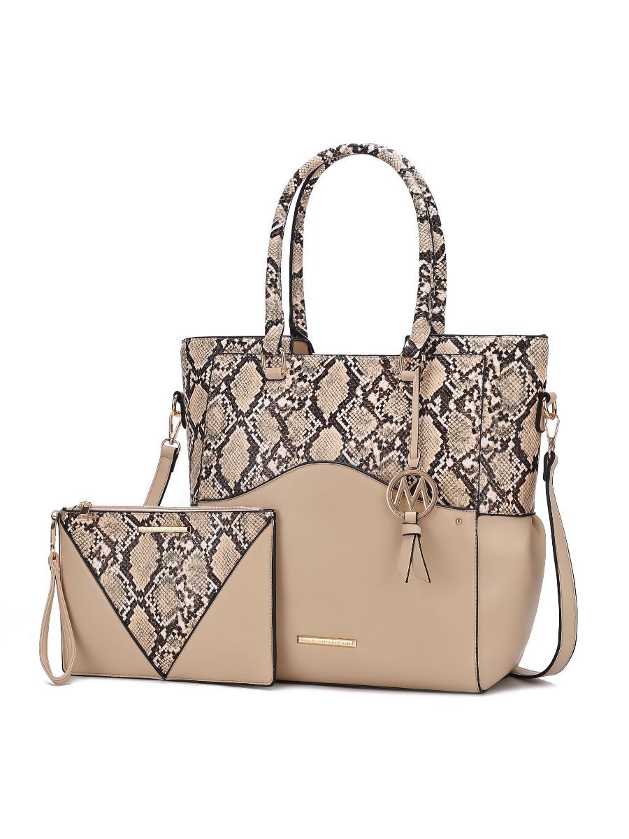 MKF Collection Iris Snake Embossed Vegan Leather Women Tote Bag with matching Wristlet Pouch by Mia k - Discount Msrp 