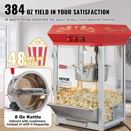VEVOR Popcorn Popper Machine 8 Oz Countertop Popcorn Maker 850W 48 Cups Red - Discount Msrp 