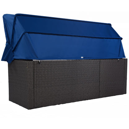 Outdoor Patio Rectangle Daybed with Retractable Canopy, Wicker Furniture Sectional Seating with Washable Cushions, Backyard, Porch - Discount Msrp 
