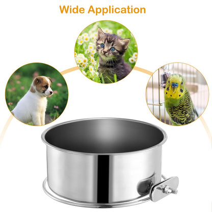 Stainless Steel Dog Bowl Pets Hanging Food Bowl Detachable Pet Cage Food Water Bowl with Clamp Holder - Discount Msrp 