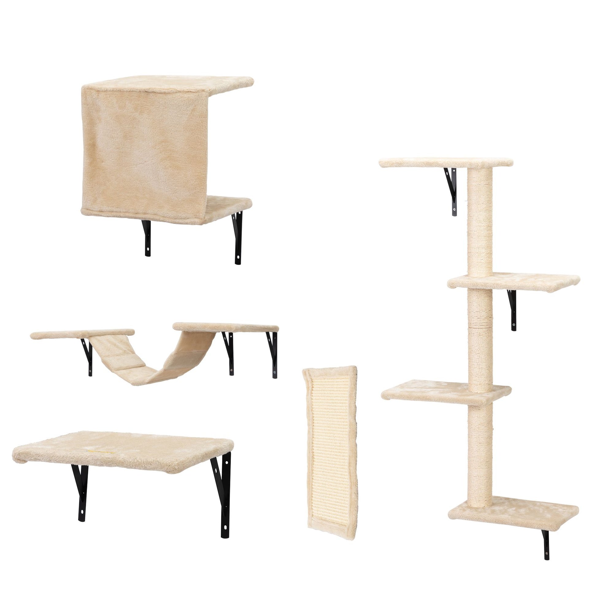 5 Pcs Wall Mounted Cat Climber Set; Floating Cat Shelves and Perches; Cat Activity Tree with Scratching Posts; Modern Cat Furniture - Discount Msrp 