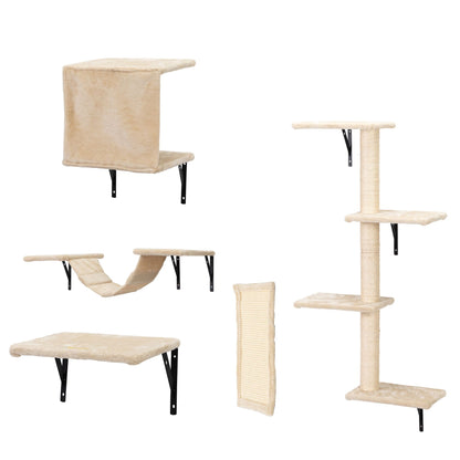 5 Pcs Wall Mounted Cat Climber Set; Floating Cat Shelves and Perches; Cat Activity Tree with Scratching Posts; Modern Cat Furniture - Discount Msrp 