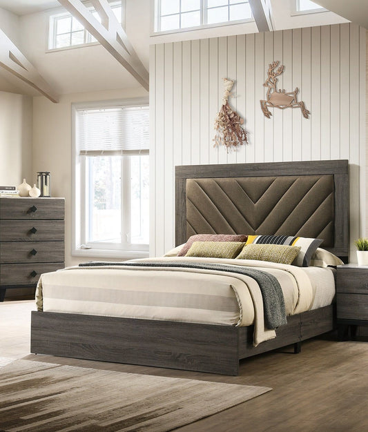 Contemporary 1pc Queen Size Bed Bedroom Furniture Upholstered Headboard Rubberwood 1pc Bedframe Gray Finish - Discount Msrp 
