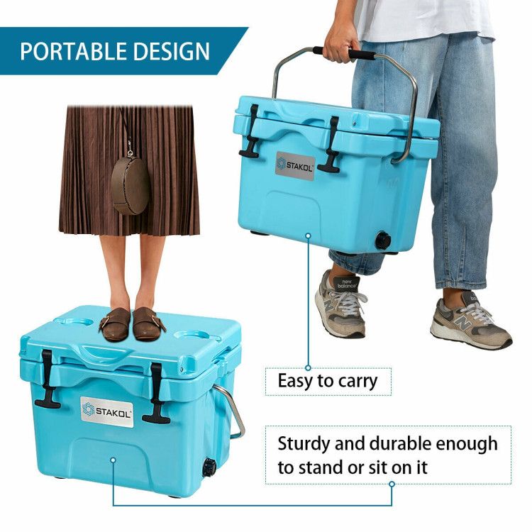 16 Quart 24-Can Capacity Portable Insulated Ice Cooler with 2 Cup Holders - Discount Msrp 