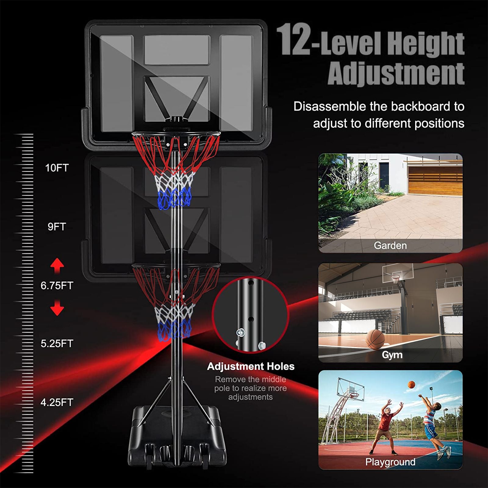 Portable Basketball Hoop Outdoor, 4.25FT-10FT Height Adjustable Basketball Goal, Shatterproof Backboard, Built-in Wheels, Basketball Stand - Discount Msrp 