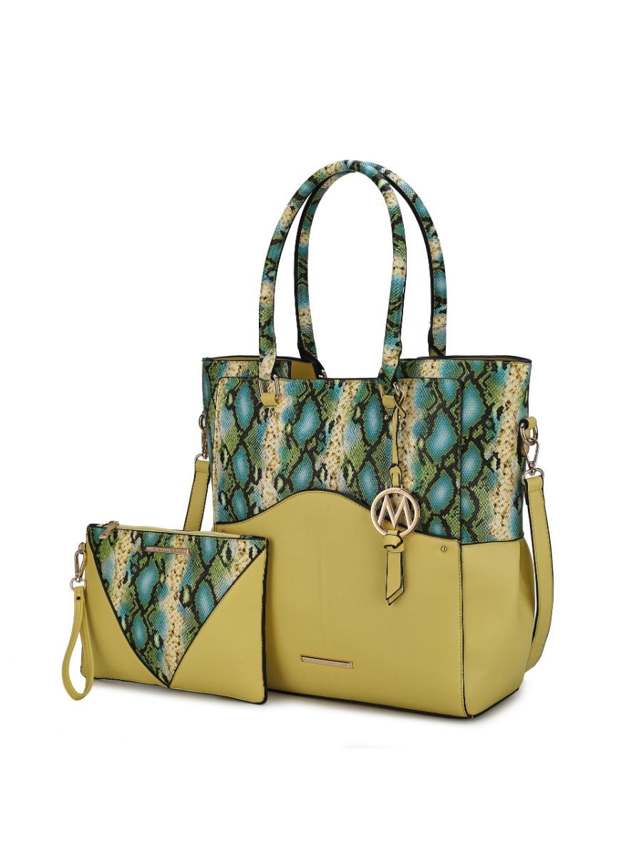 MKF Collection Iris Snake Embossed Vegan Leather Women Tote Bag with matching Wristlet Pouch by Mia k - Discount Msrp 