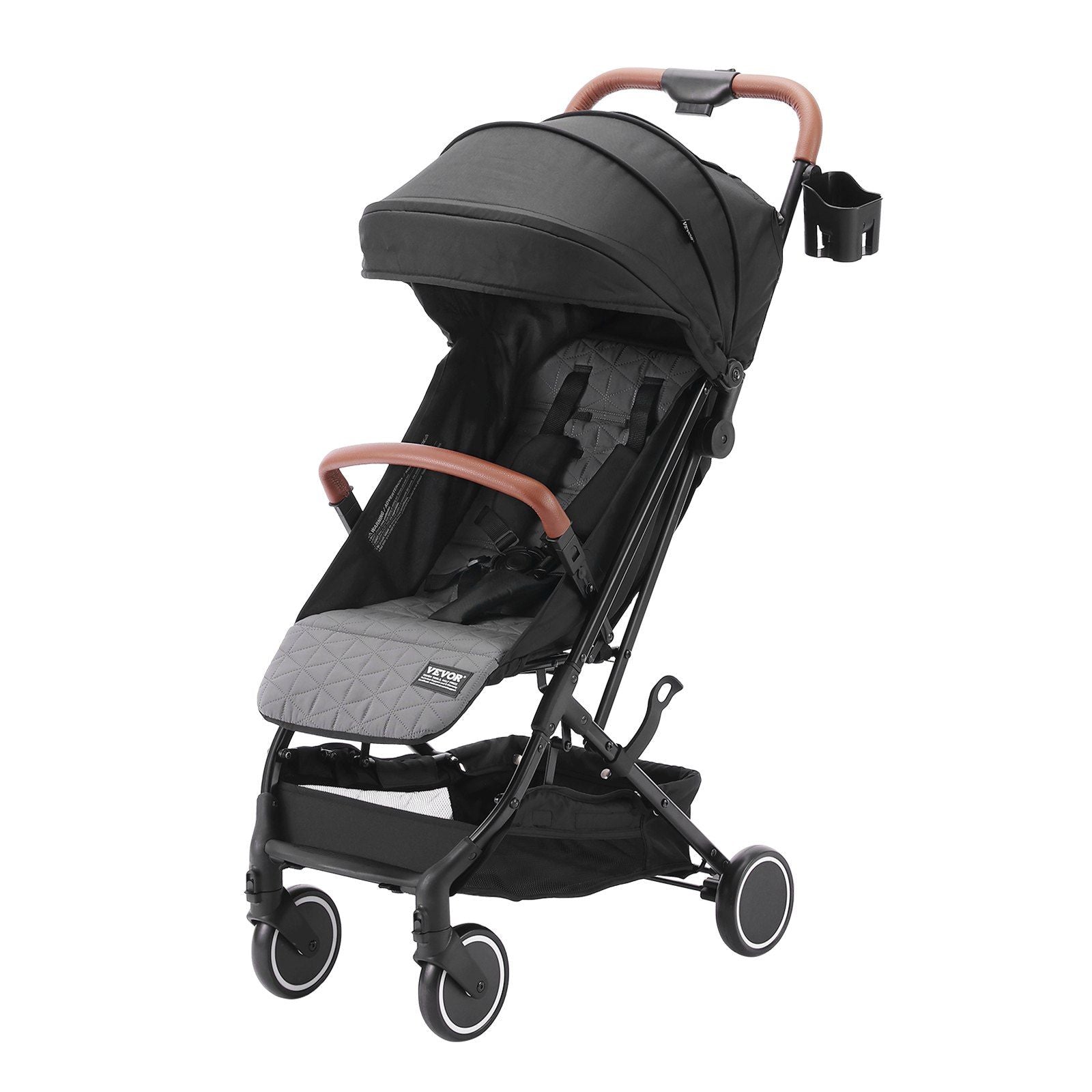 VEVOR Standard Baby Infant Stroller, Toddler Stroller with 95°-150° Adjustable Backrest & & 0/90°Adjustable Footrest & One-click Folding, Newborn Stroller with Cup Holder and Carry Bag, Black - Discount Msrp 