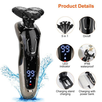 5 In 1 Electric Razor Shaver Rechargeable Cordless Head Beard Trimmer Shaver Kit IPX6 Waterproof Dry Wet Grooming Kit - Discount Msrp 