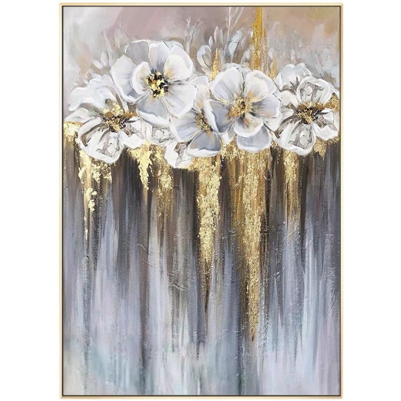 Foil golden flowers hand painted oil painting on canvas abstract large painting wall picture for home office decor - Discount Msrp 